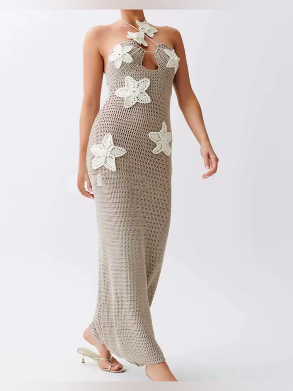 NEW Lea Crochet Halter Maxi Dress with Floral Appliqués